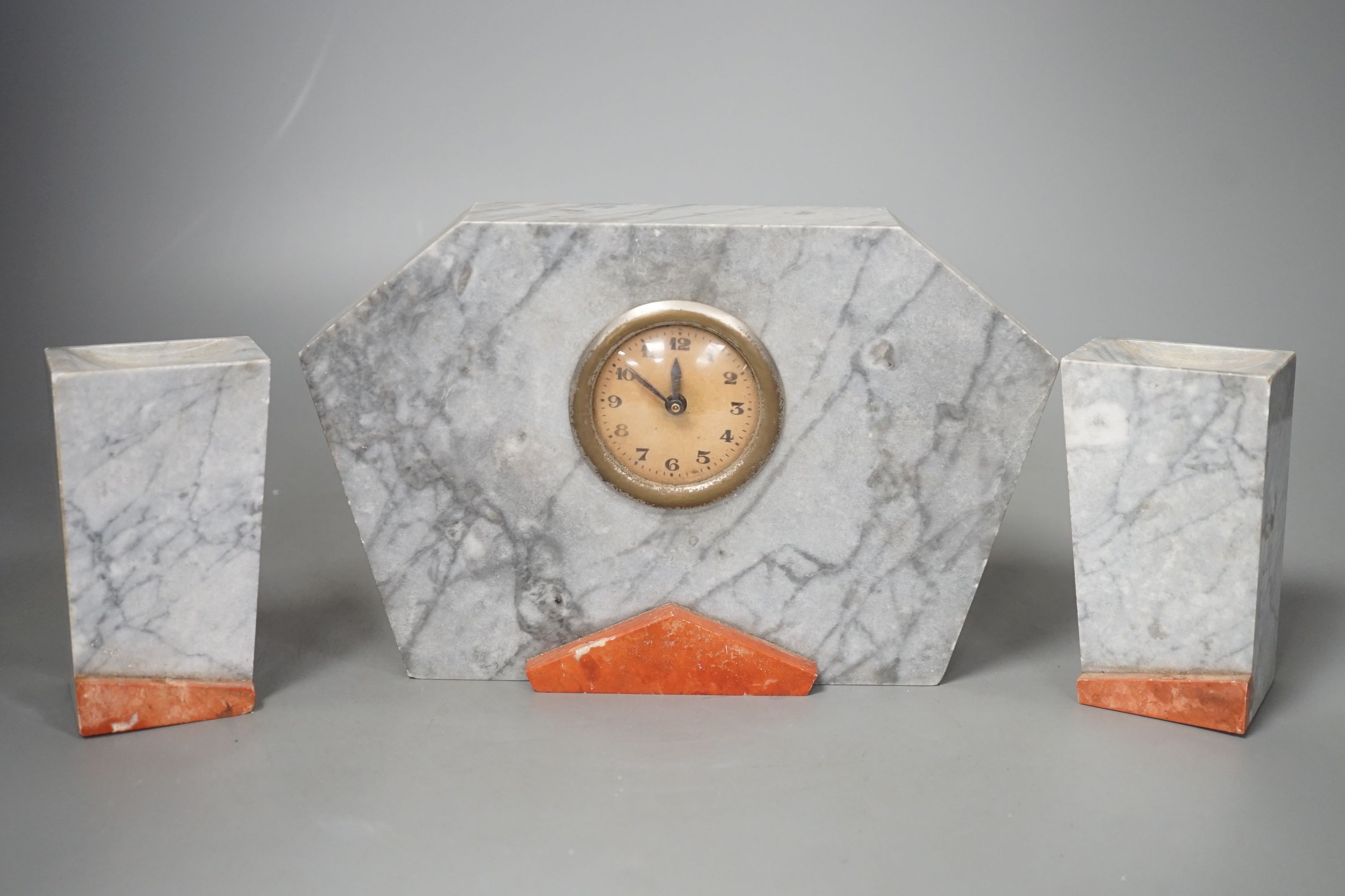 A French marble Art Deco clock garniture